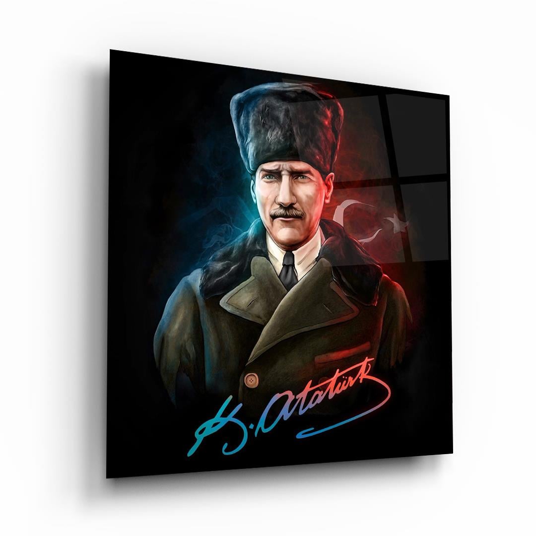Atatürk Kare Cam Tablo-Glass Art Concept