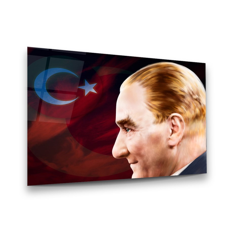 Atatürk Yatay Cam Tablo-Glass Art Concept