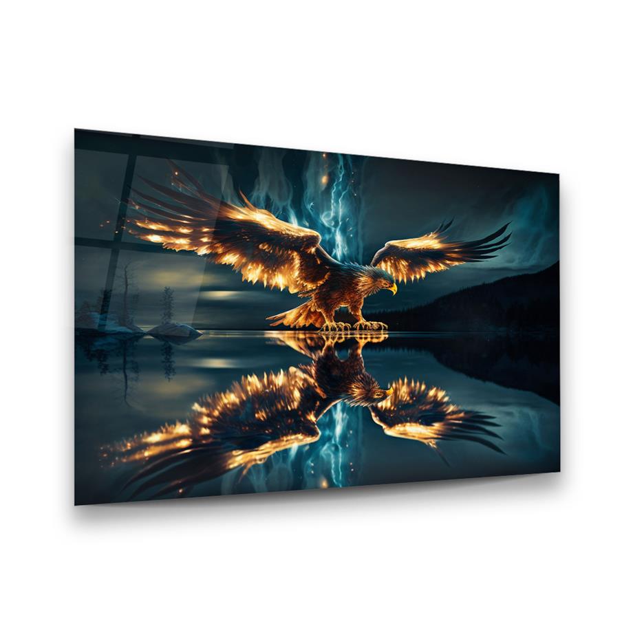 Ateş Kartal Yatay Cam Tablo-Glass Art Concept