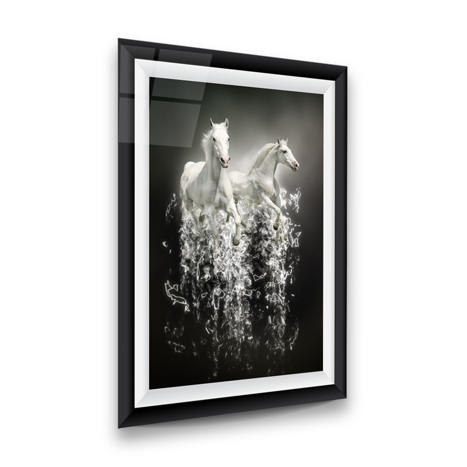 Atlar Manipülasyon Dikey Cam Tablo-Glass Art Concept