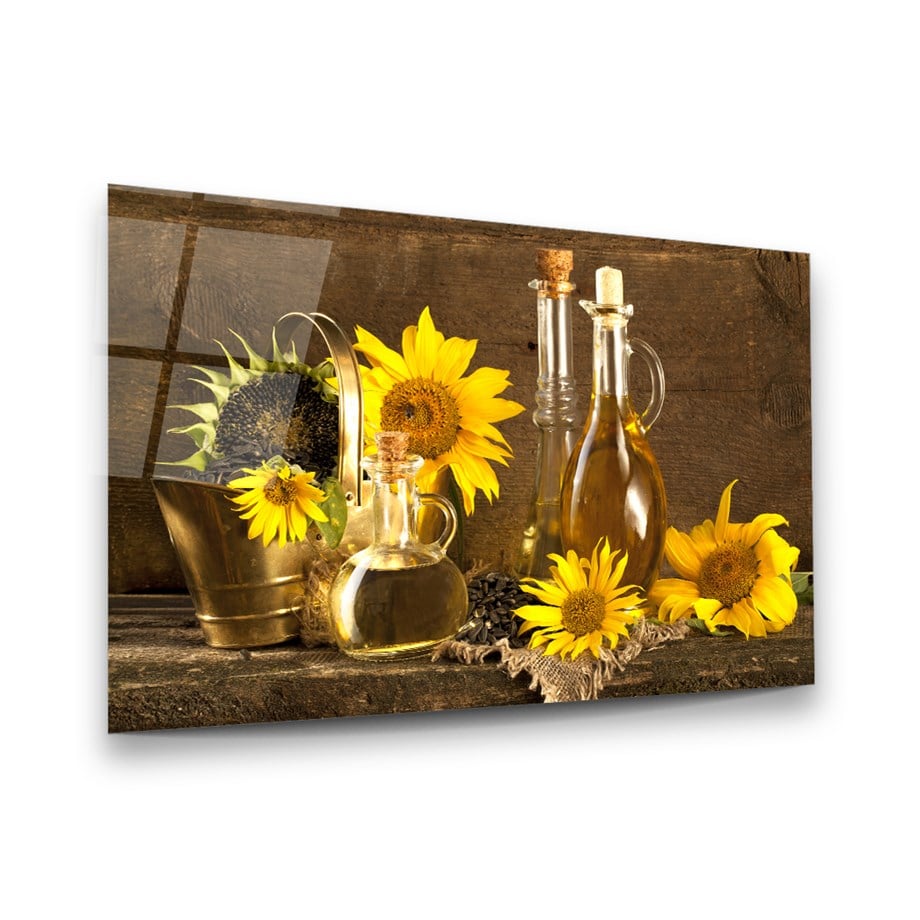 Ay Çiçeği Yatay Cam Tablo-Glass Art Concept