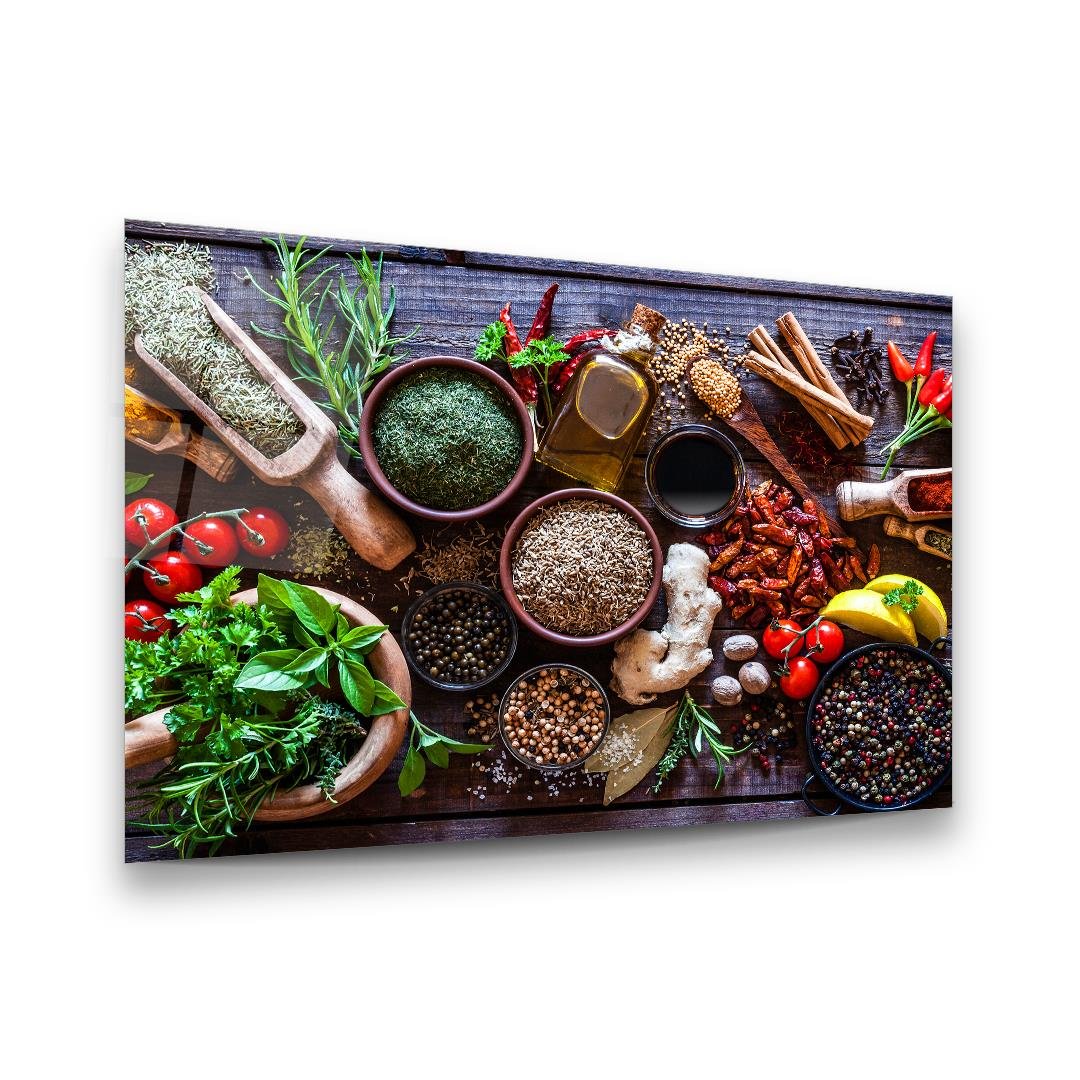 Baharatlar Yatay Cam Tablo-Glass Art Concept