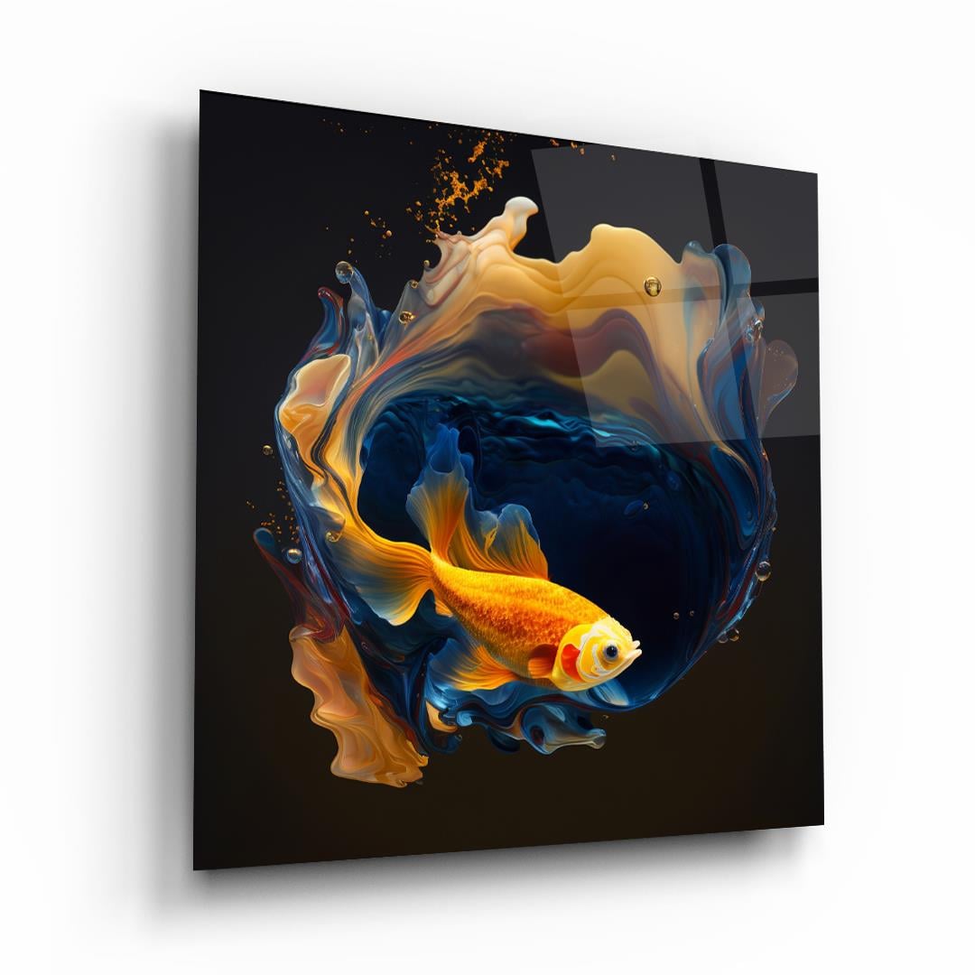 Balık Manipülasyon Kare Cam Tablo-Glass Art Concept