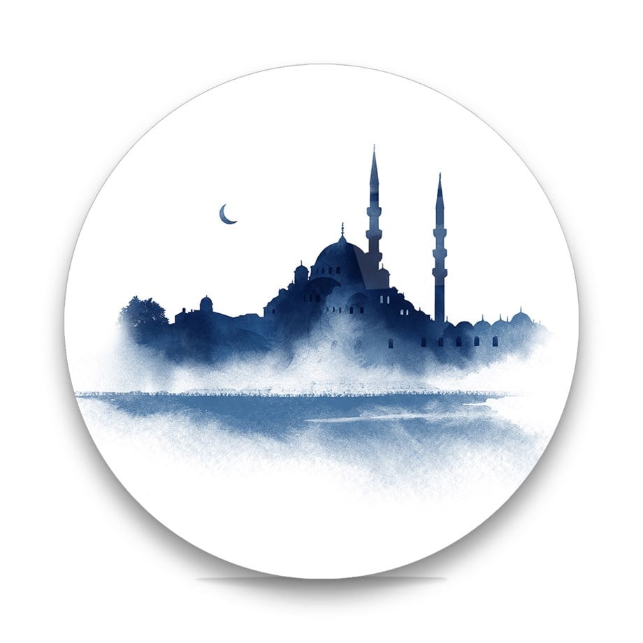 Cami Silüeti Yuvarlak Cam Tablo-Glass Art Concept