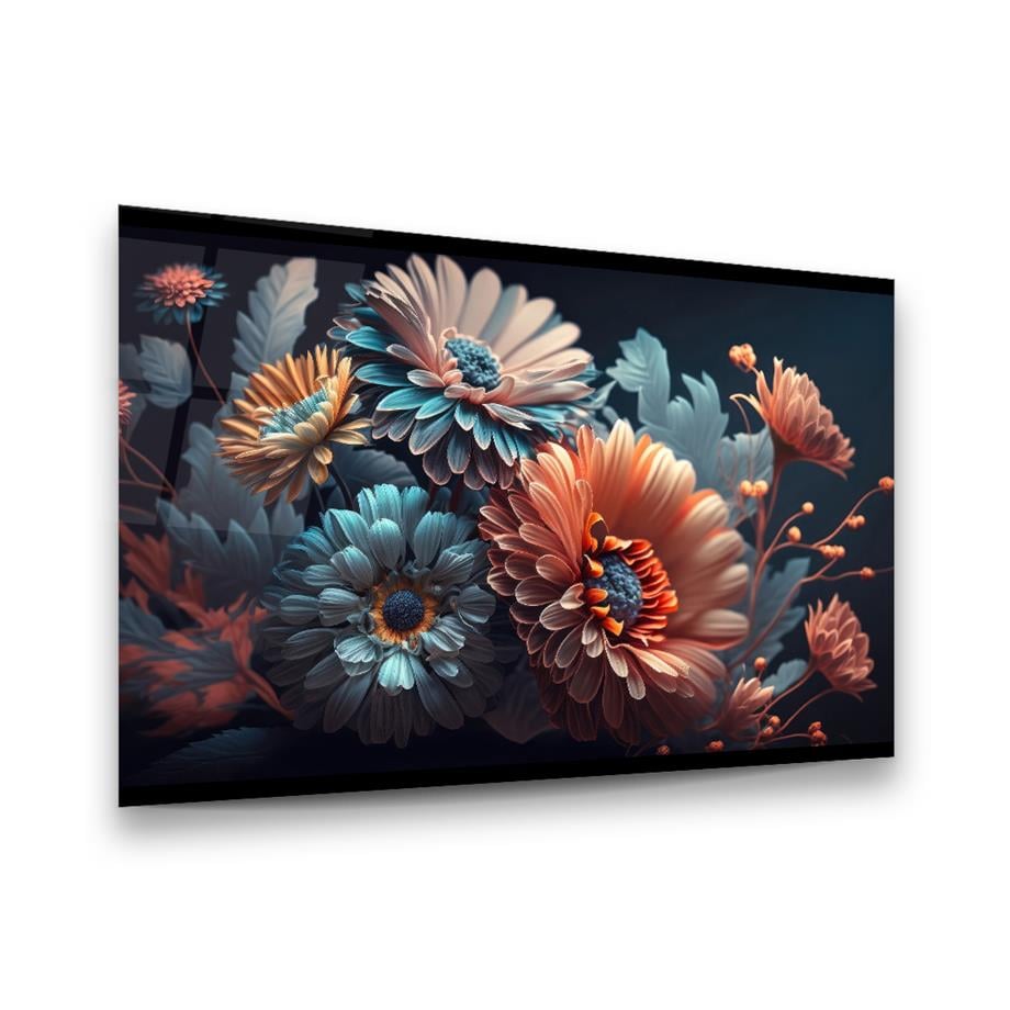 Çiçek Buketi 2 Manipülasyon Yatay Cam Tablo-Glass Art Concept