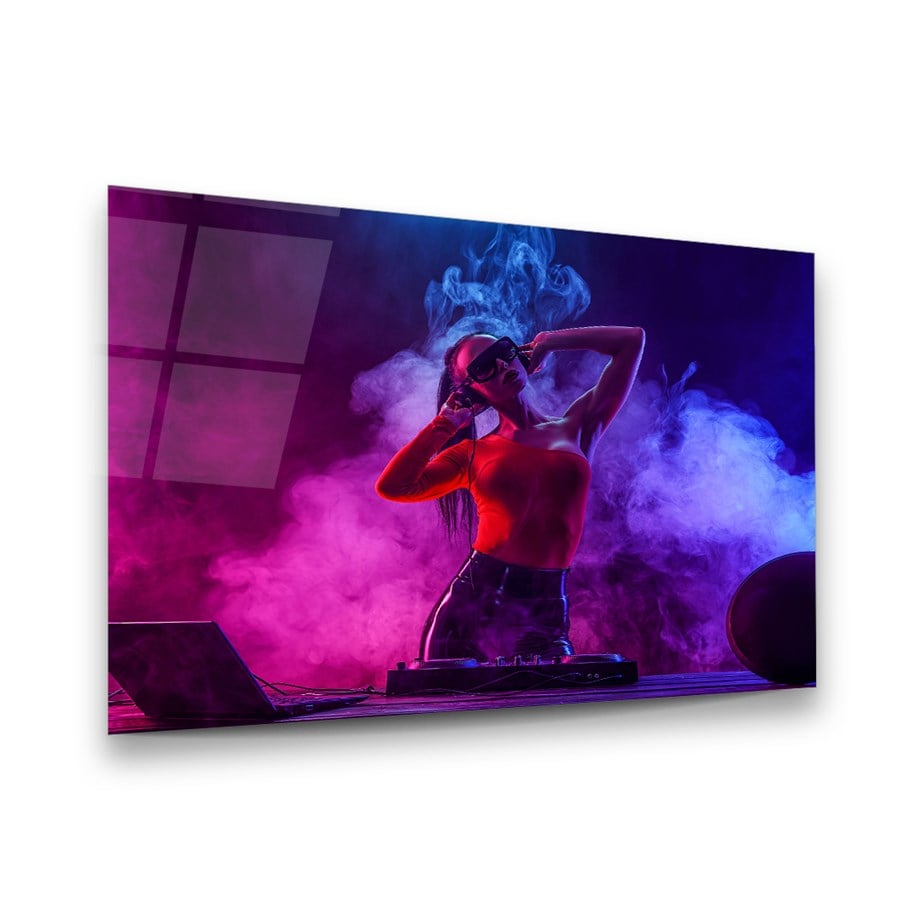 DJ Kadın Yatay Cam Tablo-Glass Art Concept