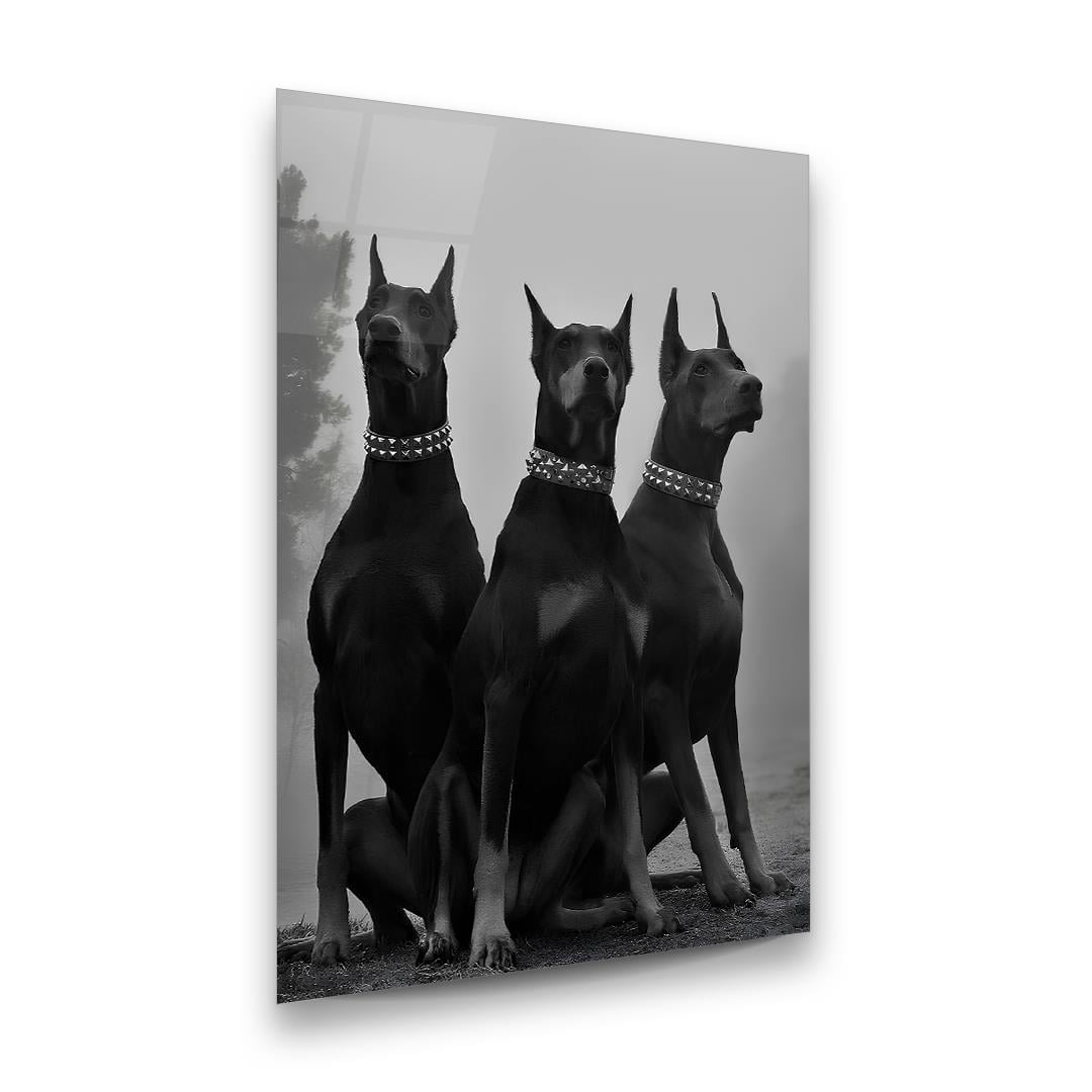 Doberman Köpekler Dikey Cam Tablo-Glass Art Concept