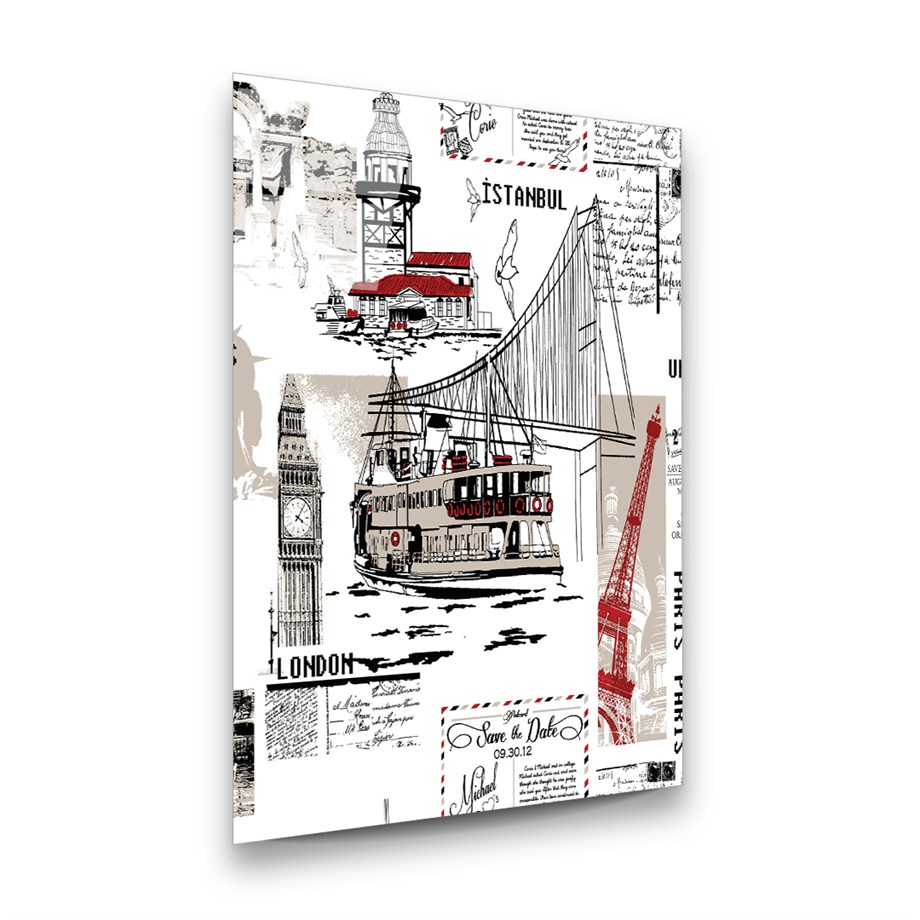 Dünya İllüstratör Dikey Cam Tablo-Glass Art Concept
