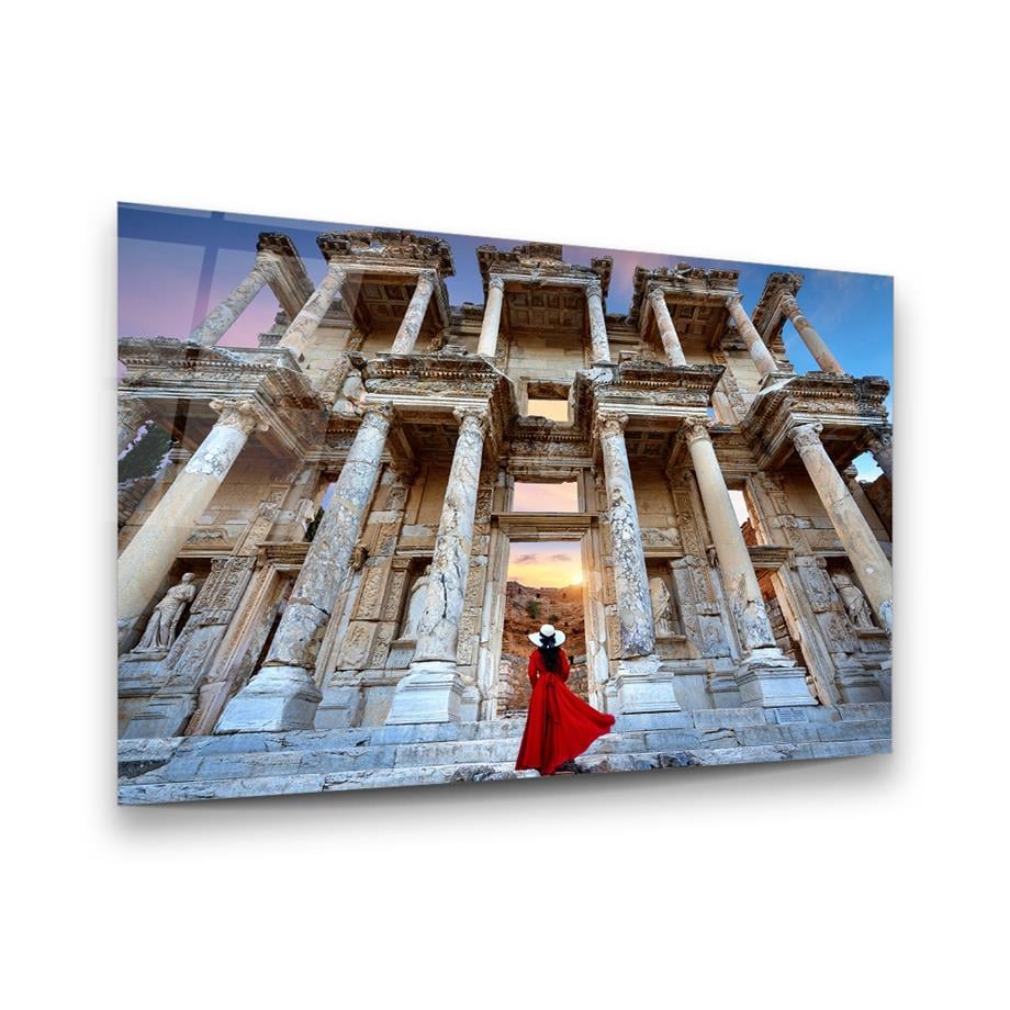 Efes Antik Kent Yatay Cam Tablo-Glass Art Concept