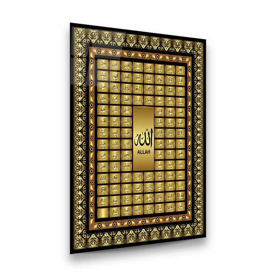 Esmaül Hüsna (Allah'ın 99 İsmi) Dikey Cam Tablo-Glass Art Concept