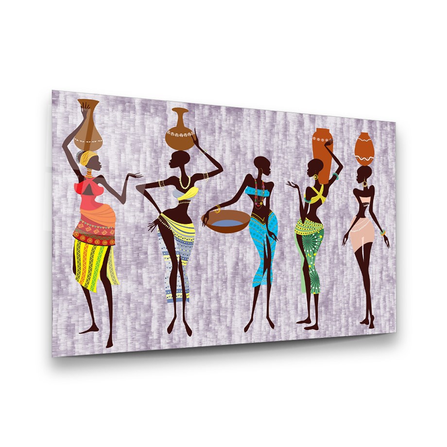Etnik Afrika Kadınlar Yatay Cam Tablo-Glass Art Concept
