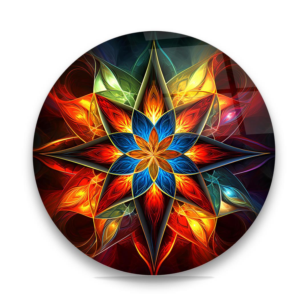 Fraktal Desen Yuvarlak Cam Tablo-Glass Art Concept