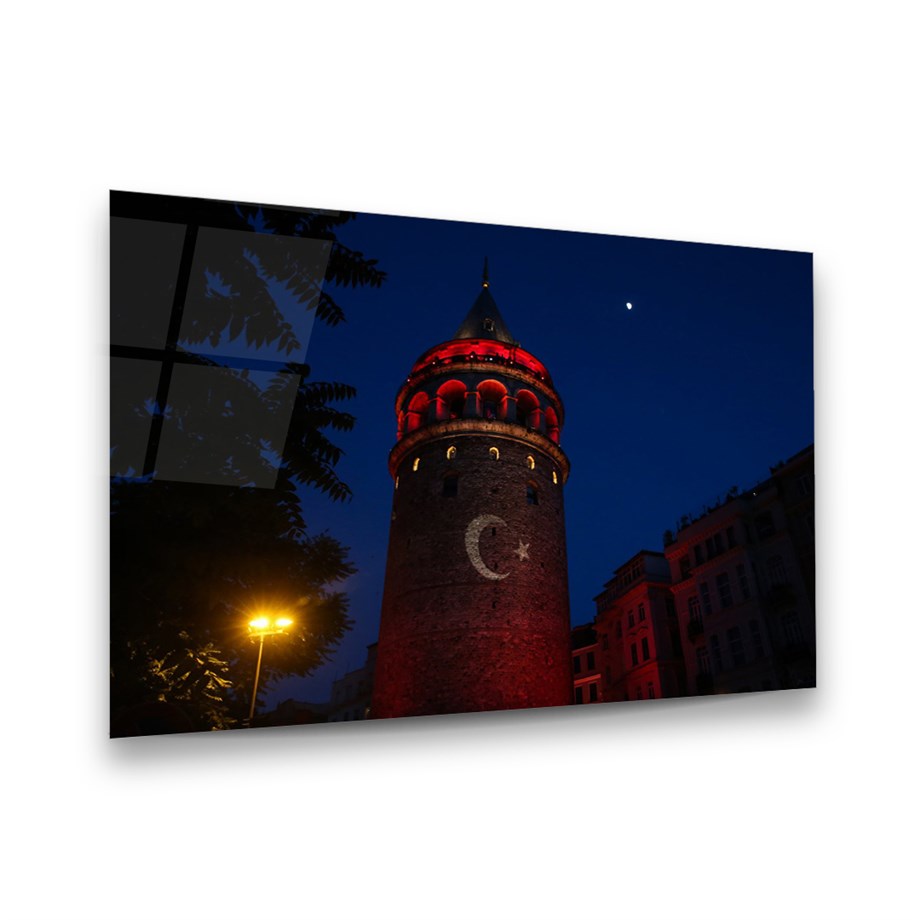 Galata Kulesi Yatay Cam Tablo-Glass Art Concept