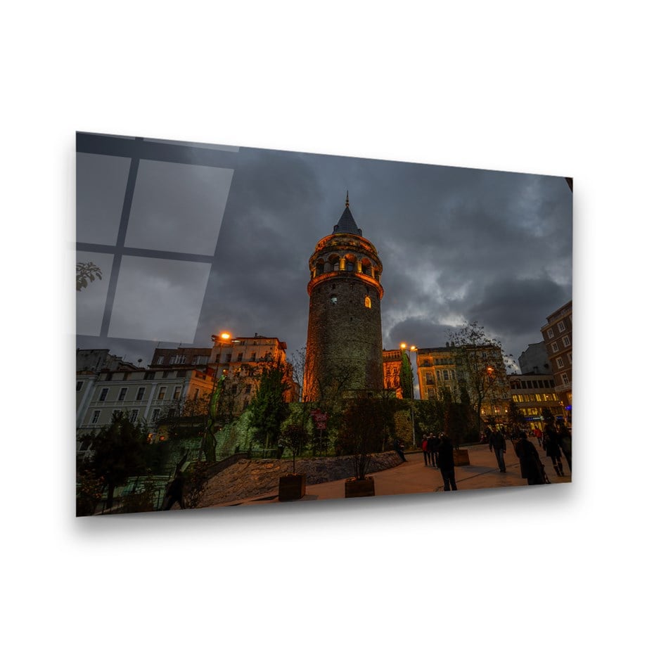 Galata Kulesi Yatay Cam Tablo-Glass Art Concept