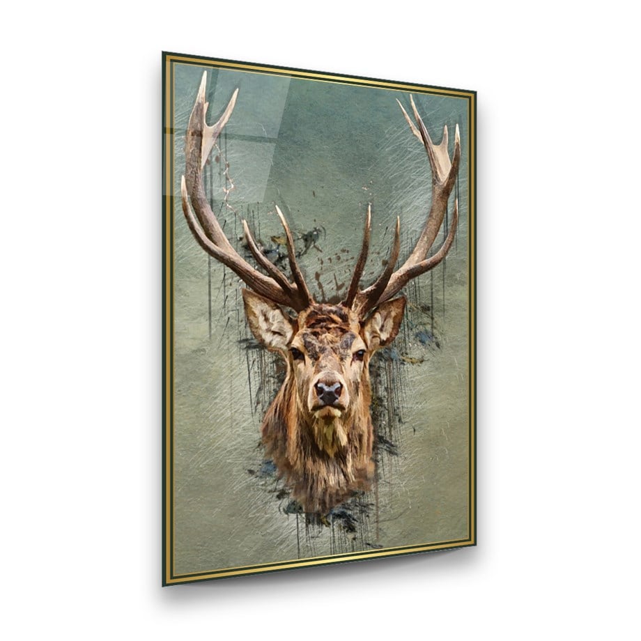 Geyik Dikey Cam Tablo-Glass Art Concept