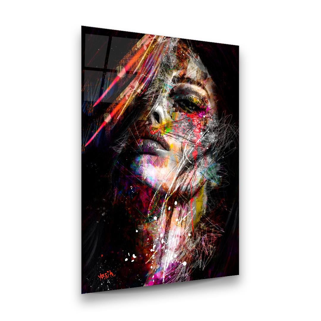 Gizemli Kadın Dikey Cam Tablo-Glass Art Concept