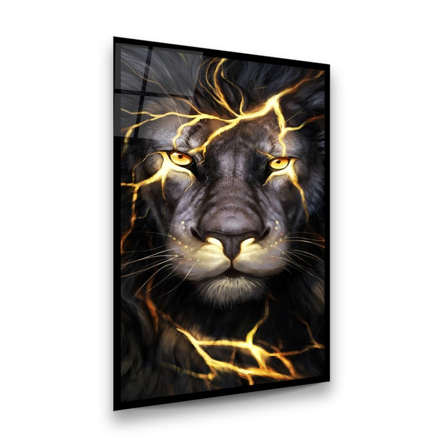 Gold Aslan Dikey Cam Tablo-Glass Art Concept