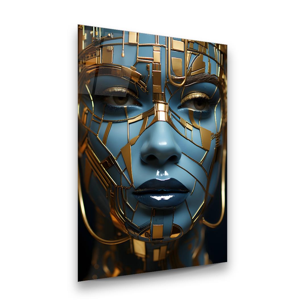 Gold Temalı Kadın Manipülasyon Dikey Cam Tablo-Glass Art Concept
