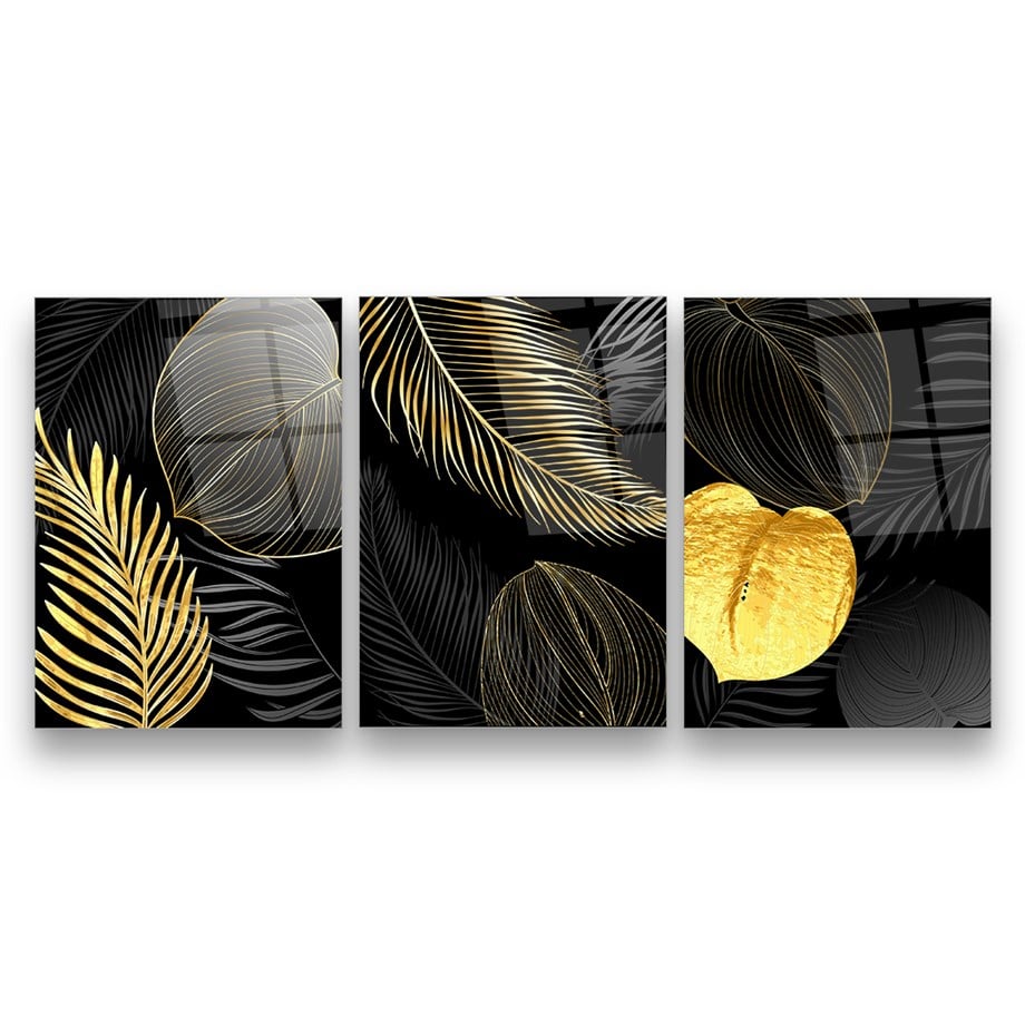Gold Yapraklar Çoklu Cam Tablo-Glass Art Concept