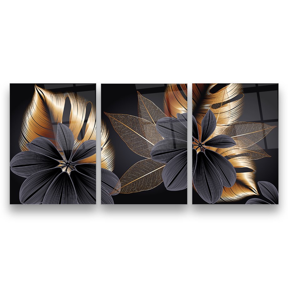 Gold Yapraklar Çoklu Cam Tablo-Glass Art Concept
