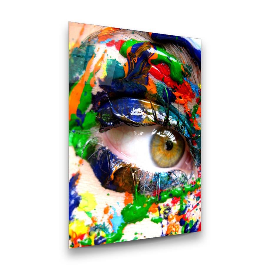 Göz ve Renkli Boyalar Dikey Cam Tablo-Glass Art Concept
