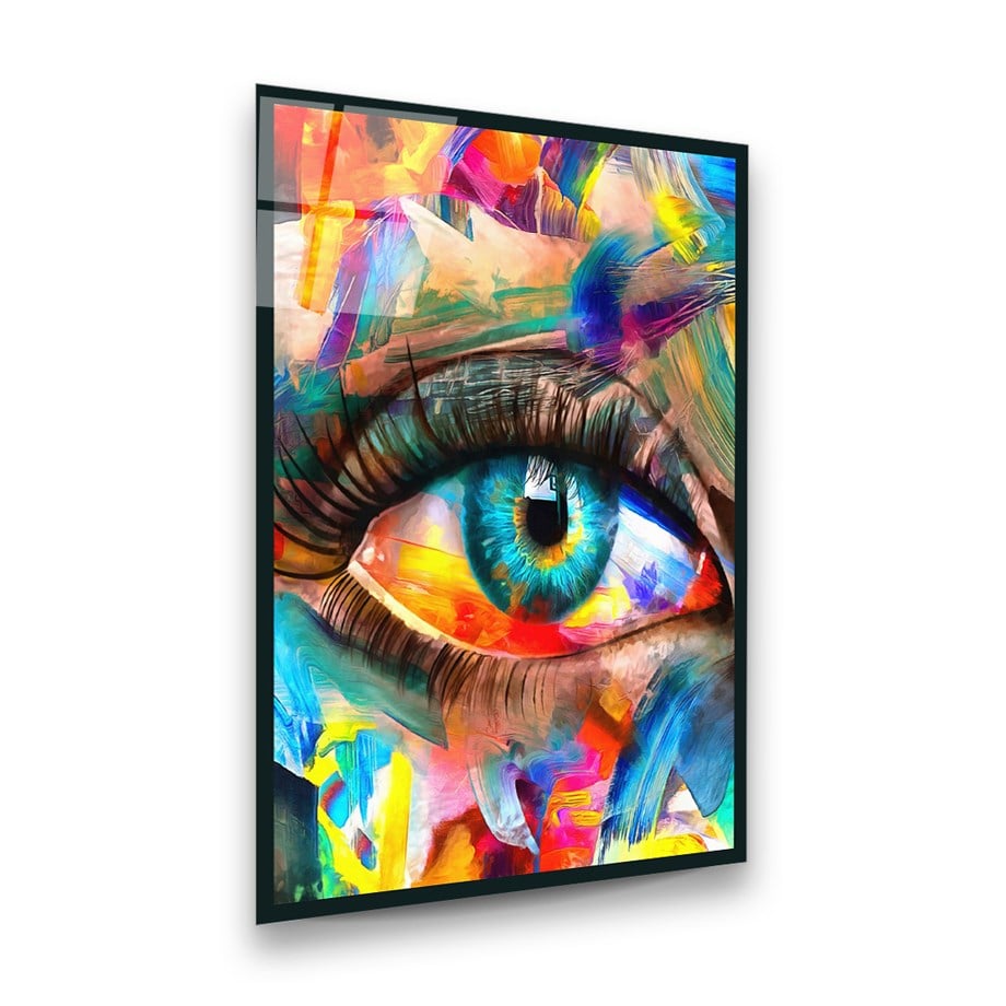 Göz Yağlı Boya Çalışma Dikey Cam Tablo-Glass Art Concept