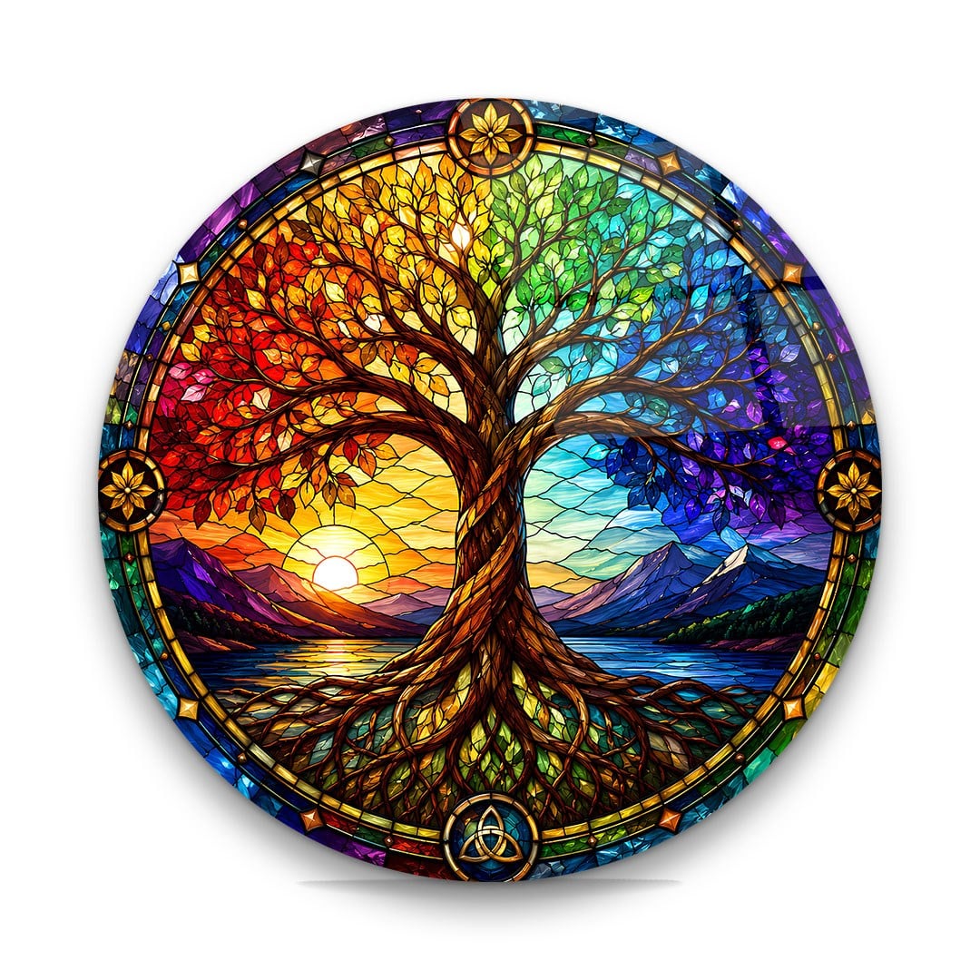 Hayat Ağacı 20 Yuvarlak Cam Tablo-Glass Art Concept