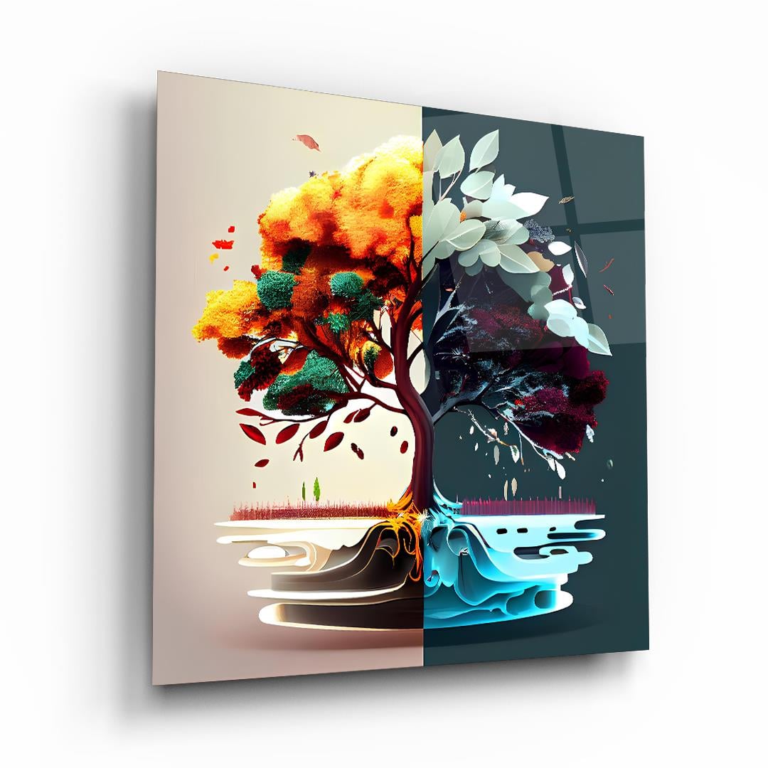 Hayat Ağacı 5 Kare Cam Tablo-Glass Art Concept