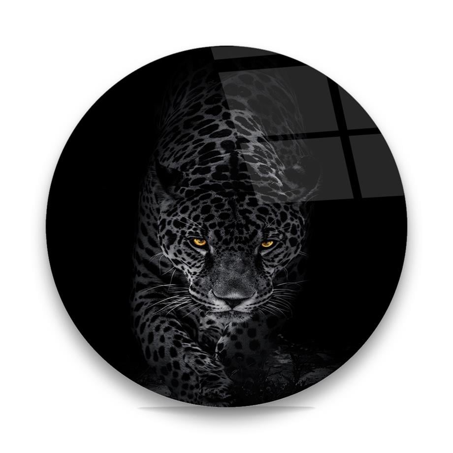 Jaguar Yuvarlak Cam Tablo-Glass Art Concept