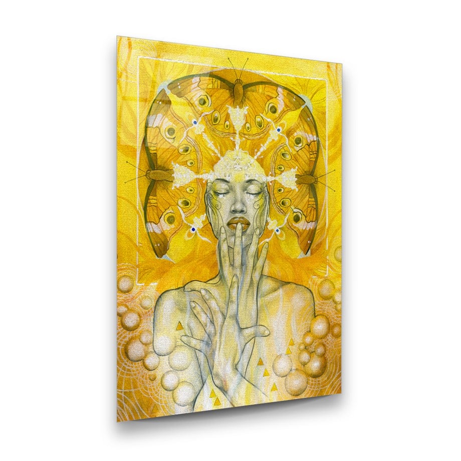 Kadın ve Kelebekler Modern Sanat Dikey Cam Tablo-Glass Art Concept