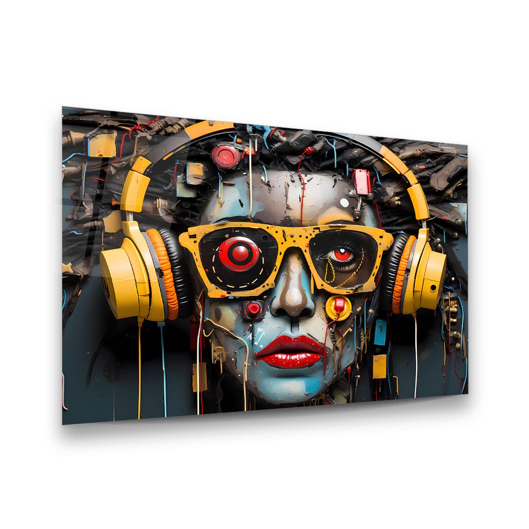 Kadın ve Müzik Manipülasyon Yatay Cam Tablo-Glass Art Concept