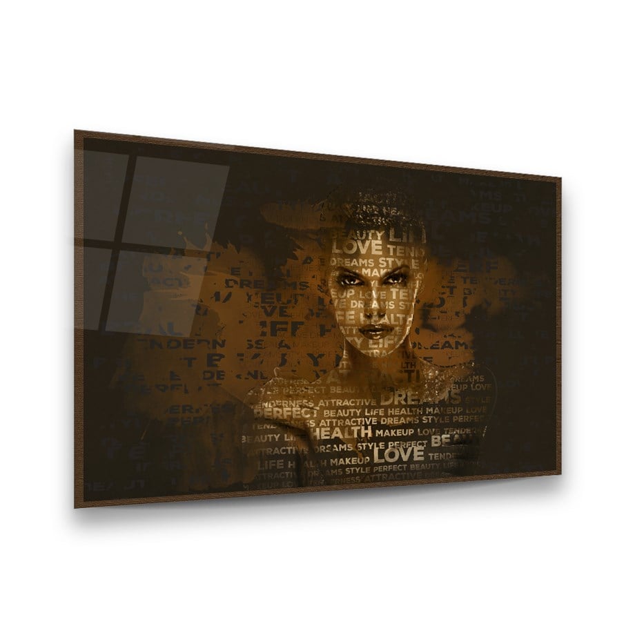 Kadın ve Yazılar Yatay Cam Tablo-Glass Art Concept
