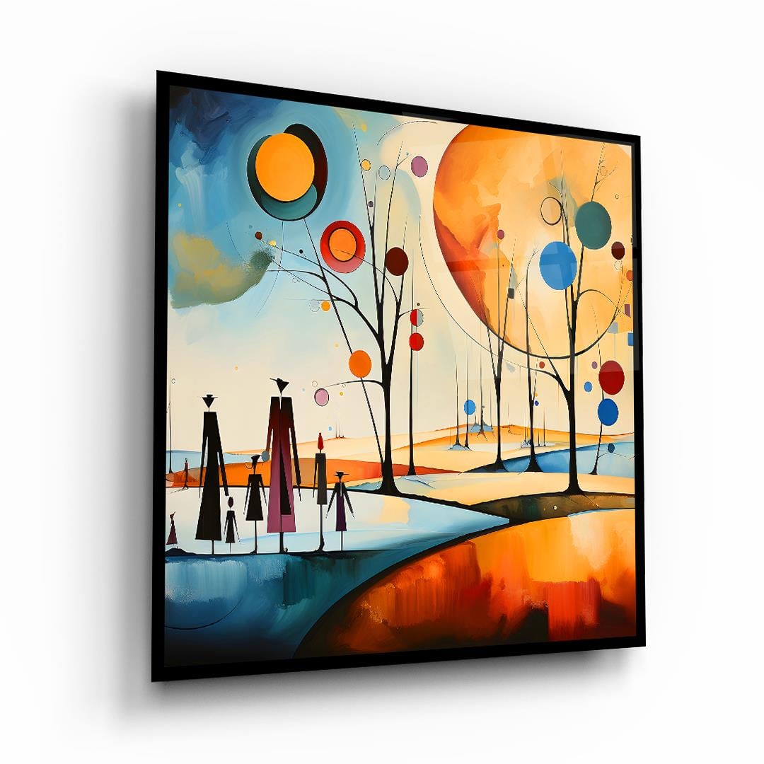 Kandinsky Soyut İllustrator Kare Cam Tablo-Glass Art Concept