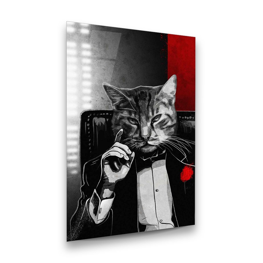 Kedi Adam Dikey Cam Tablo-Glass Art Concept