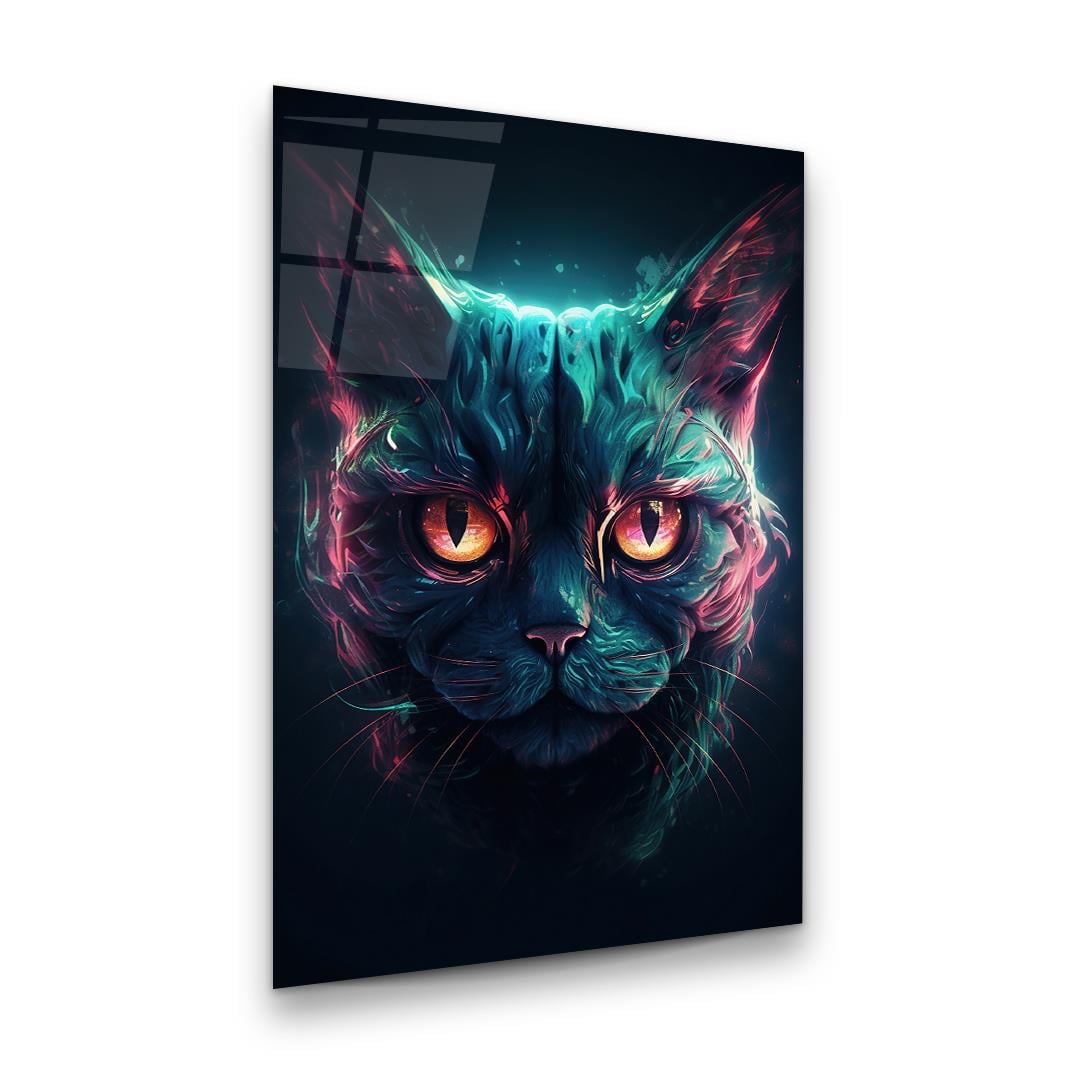 Kedi Manipülasyon Dikey Cam Tablo-Glass Art Concept