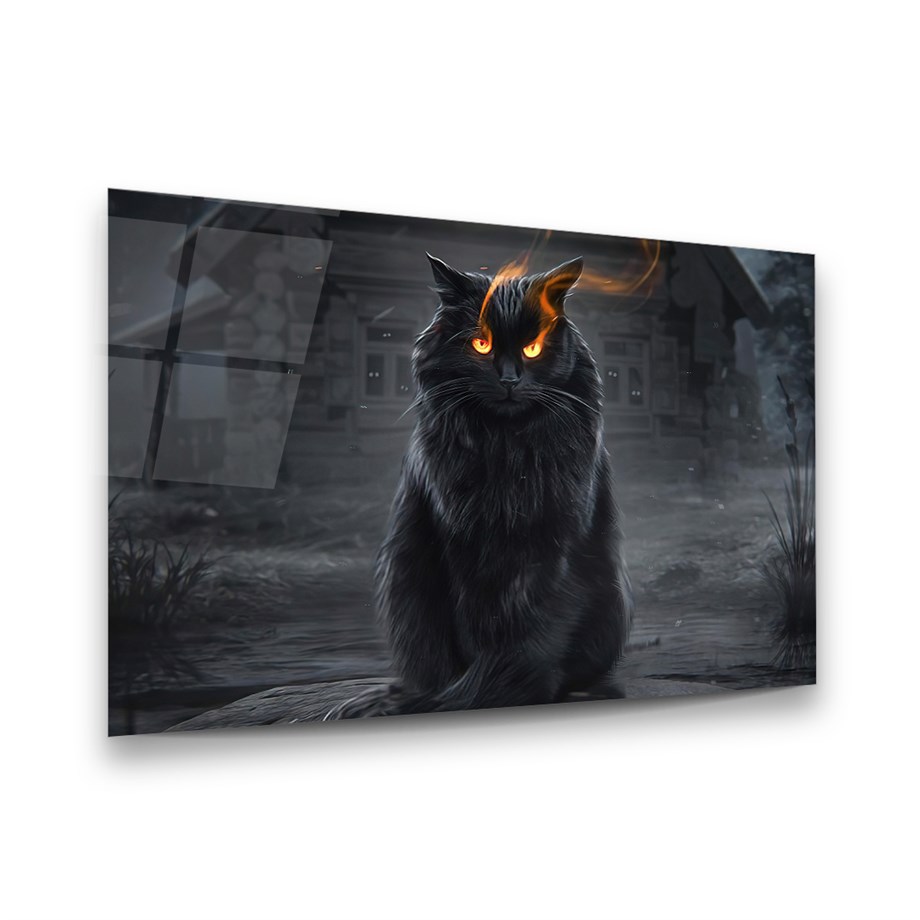 Kedi Manipülasyon Yatay Cam Tablo-Glass Art Concept