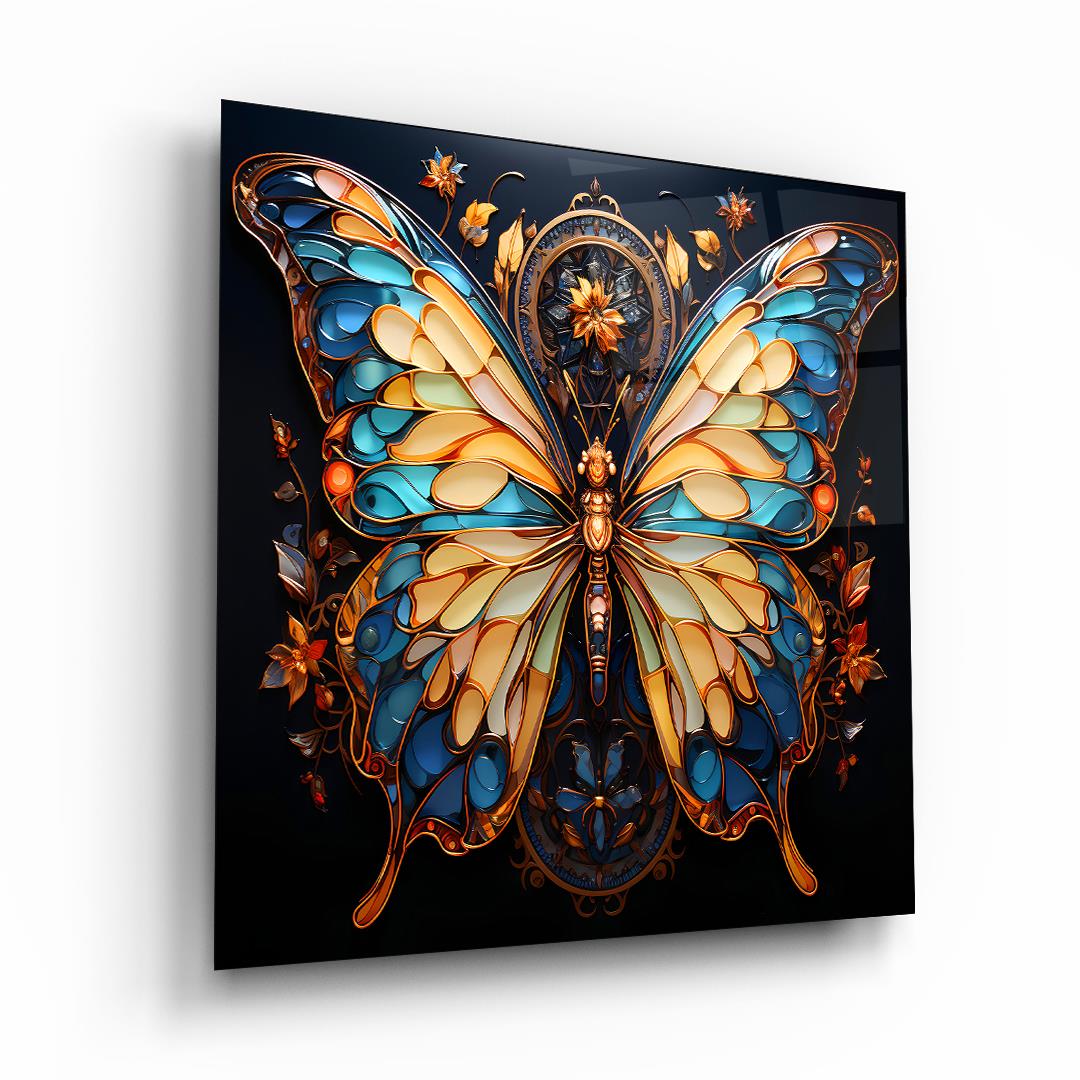 Kelebek Kare Cam Tablo-Glass Art Concept