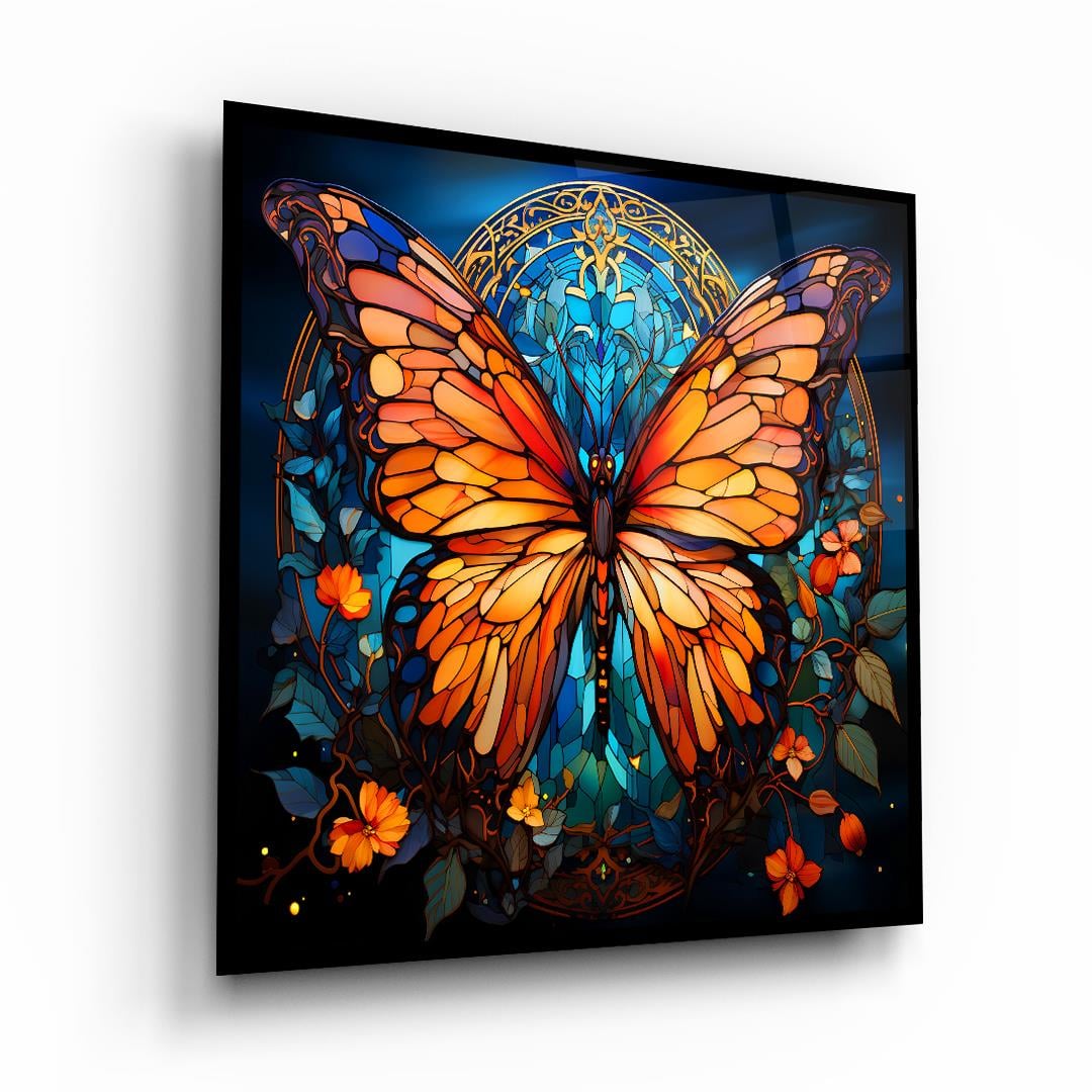 Kelebek Kare Cam Tablo-Glass Art Concept