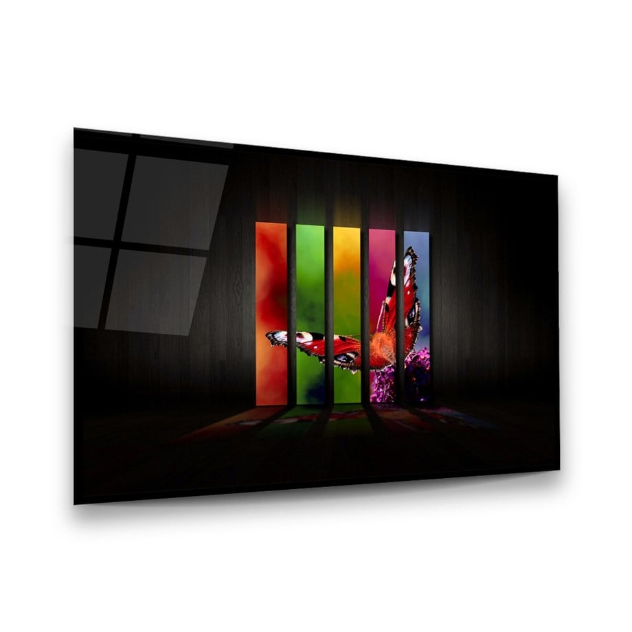 Kelebek Manipülasyon Yatay Cam Tablo-Glass Art Concept