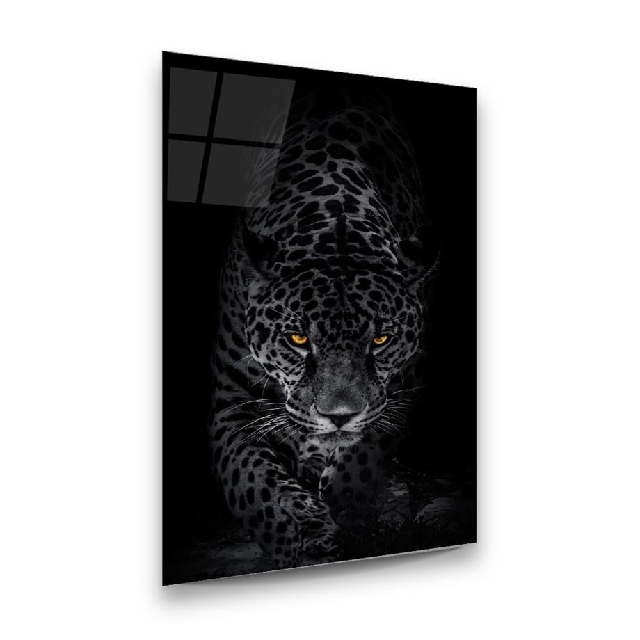 Leopar Dikey Cam Tablo-Glass Art Concept