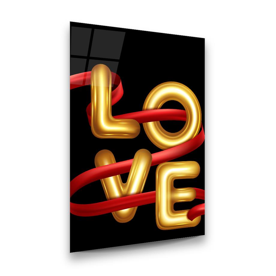 Love Yazısı Dikey Cam Tablo-Glass Art Concept