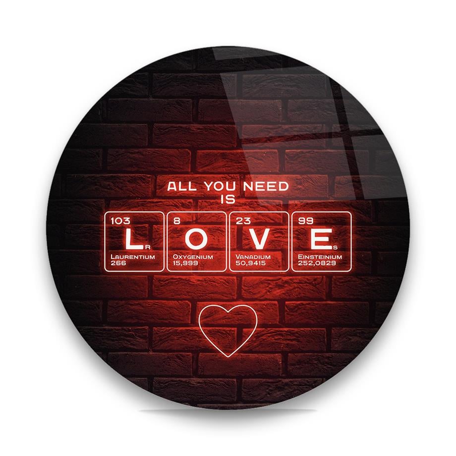 Love Yazısı Yuvarlak Cam Tablo-Glass Art Concept