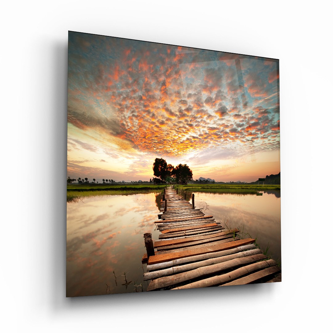 Manzara Kare Cam Tablo-Glass Art Concept