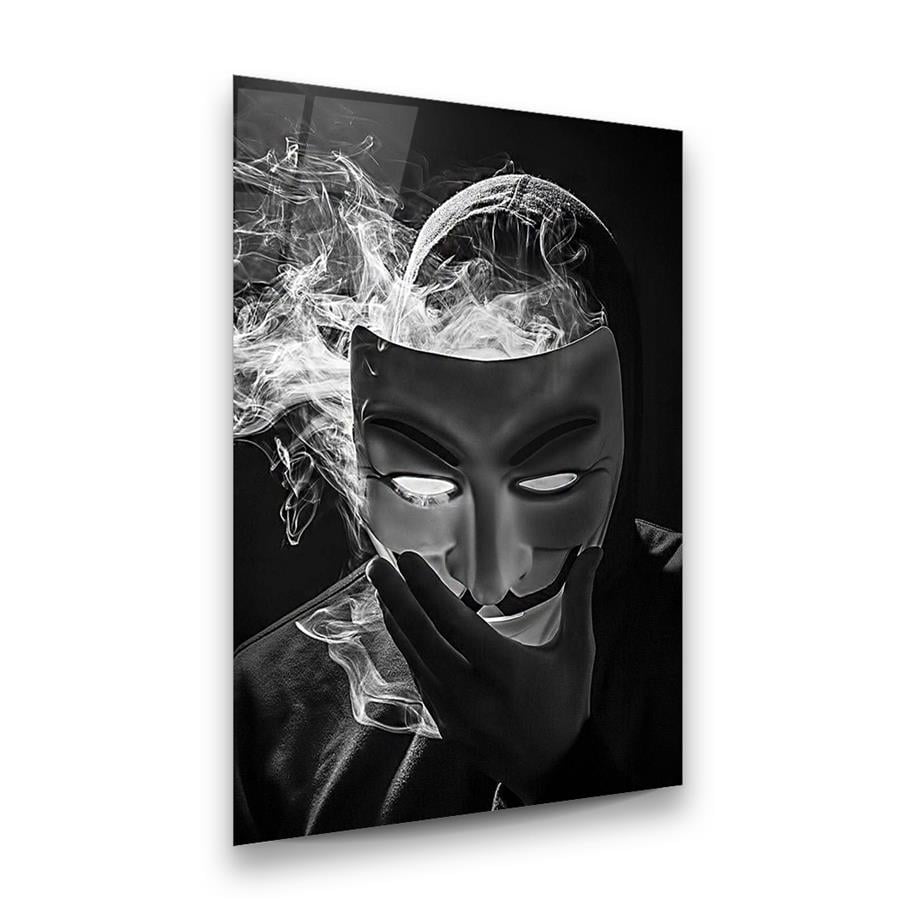 Maskeli Adam Dikey Cam Tablo-Glass Art Concept