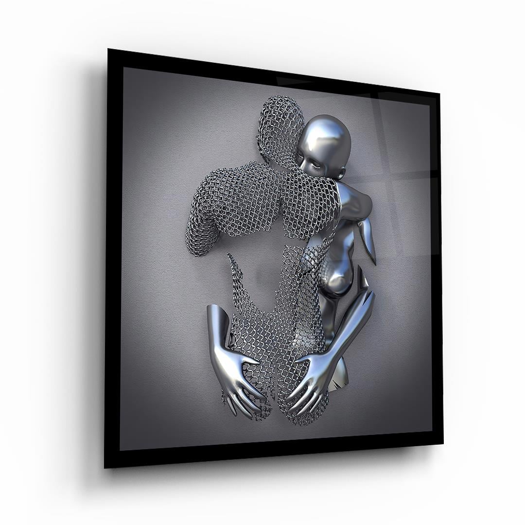 Metal Aşıklar 2 Kare Cam Tablo-Glass Art Concept