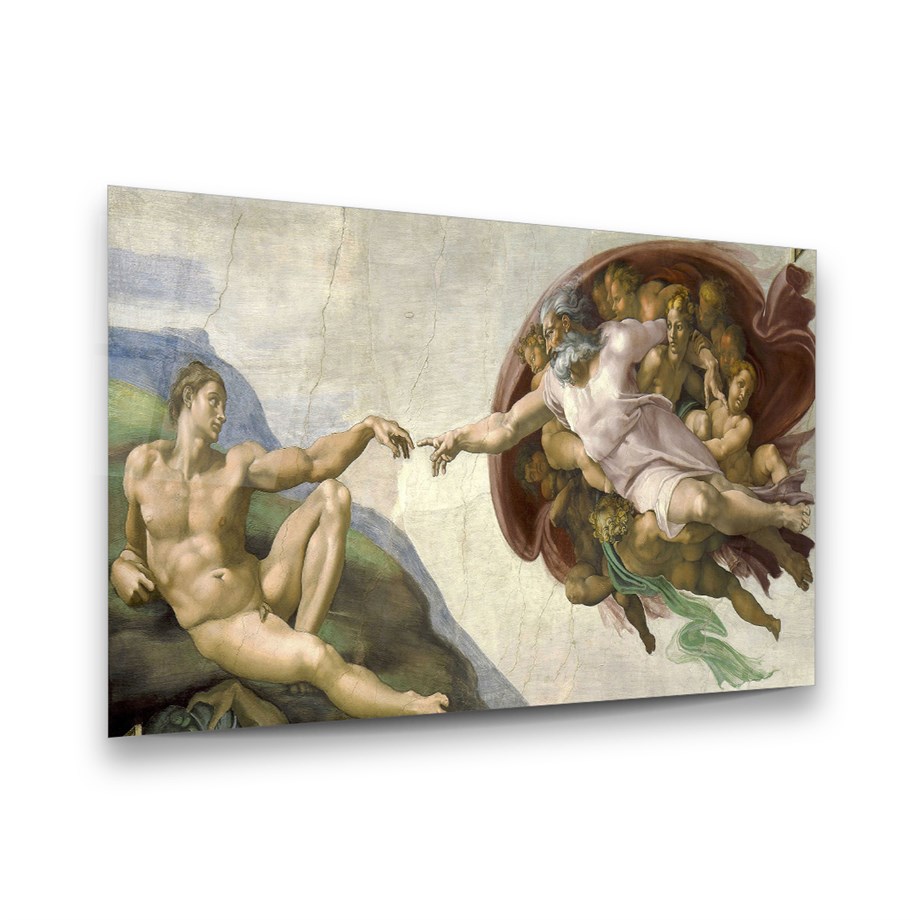 Michelangelo - Adem'in Yaratılışı Yatay Cam Tablo-Glass Art Concept