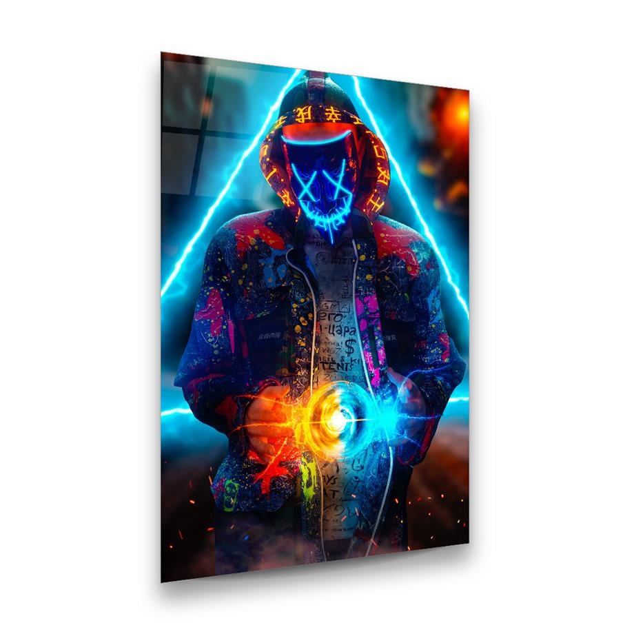 Neon Adam Manipülasyon Dikey Cam Tablo-Glass Art Concept