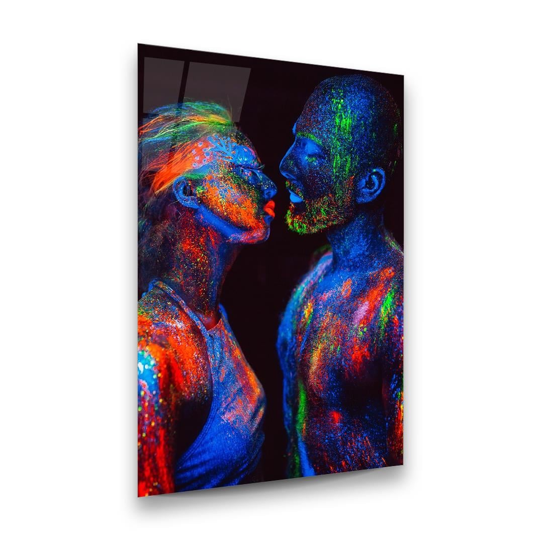 Neon Kadın ve Adam Dikey Cam Tablo-Glass Art Concept