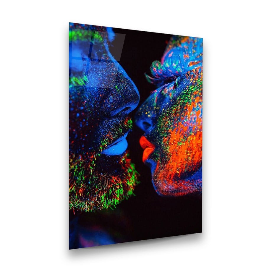 Neon Kadın ve Erkek Dikey Cam Tablo-Glass Art Concept