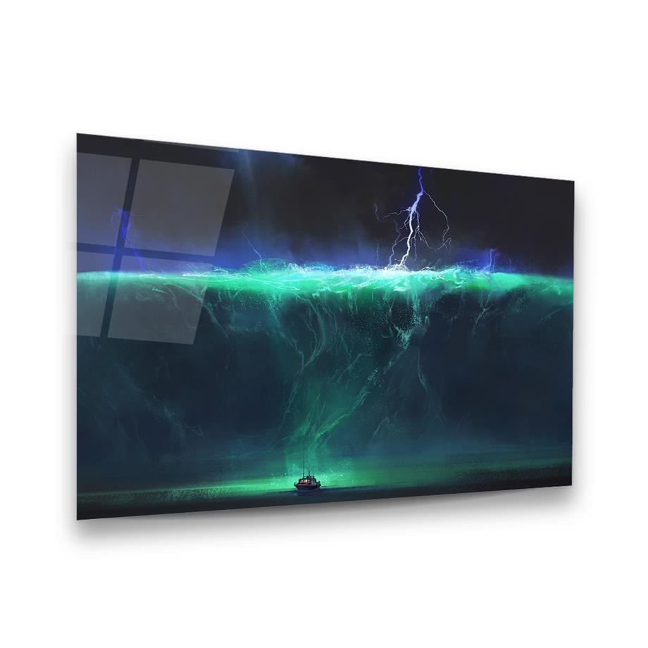 Okyanus Gemi ve Gökyüzü Manipülasyon Yatay Cam Tablo-Glass Art Concept